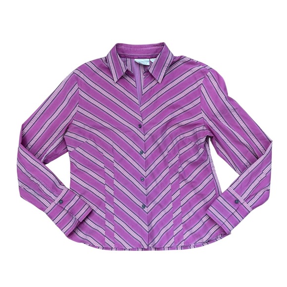Worthington Tops - Pink Purple Striped Button Down Shirt Vintage Office Siren 10 Preppy longsleeve